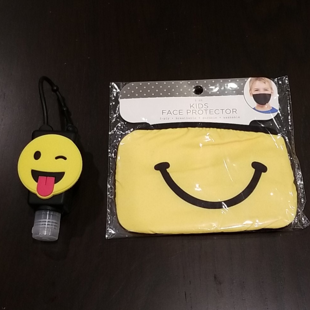 Kids Face Mask & Hand Sanitizer set Happy Face New